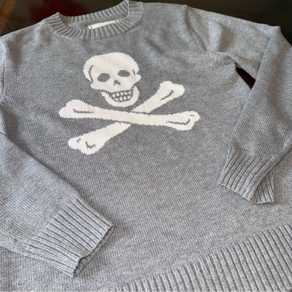 Long Wharf Supply Co Skull Crossbones Sweater Grey Pirate Size S